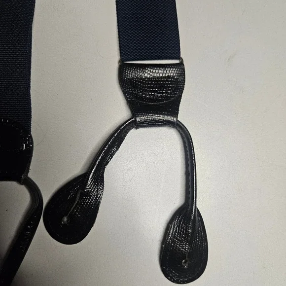 Vintage Navy Blue Suspenders Y-Back Button Ends Made in England Gold Hardware - Picture 6 of 6